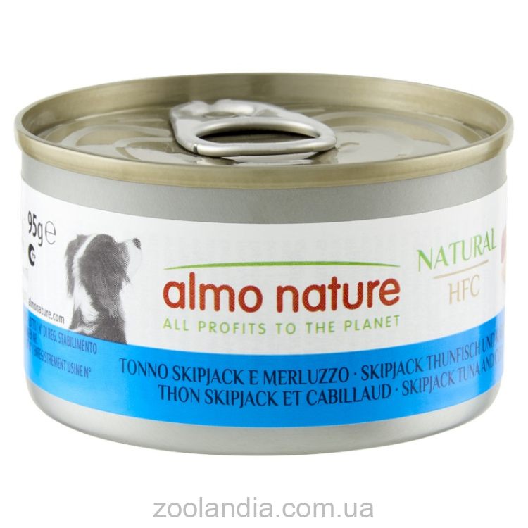 Almo Nature (Альмо Натюр) HFC Natural Adult Dog - Консервированный корм для взрослых собак (полосатый тунец и треска)