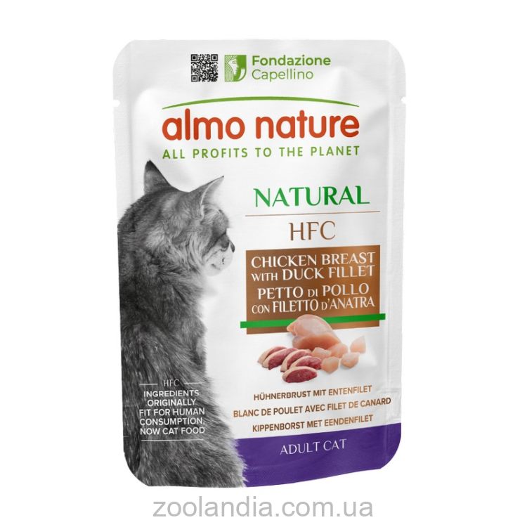 Almo Nature (Альмо Натюр) HFC Cat Natural - Влажный корм для кошек куриная грудка и утиное филе (пауч)