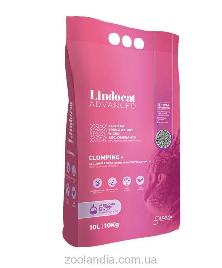 Lindocat (Линдокет)  Advanced Clumping + Baby Powder - Бентонитовый наполнитель для кошачьего туалета с ароматом детской присыпки