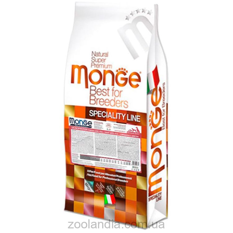 Monge (Монж) Monoprotein All Breeds Adult Beef with Rice – Сухой монопротеиновый корм с говядиной и рисом для взрослых собак различных пород