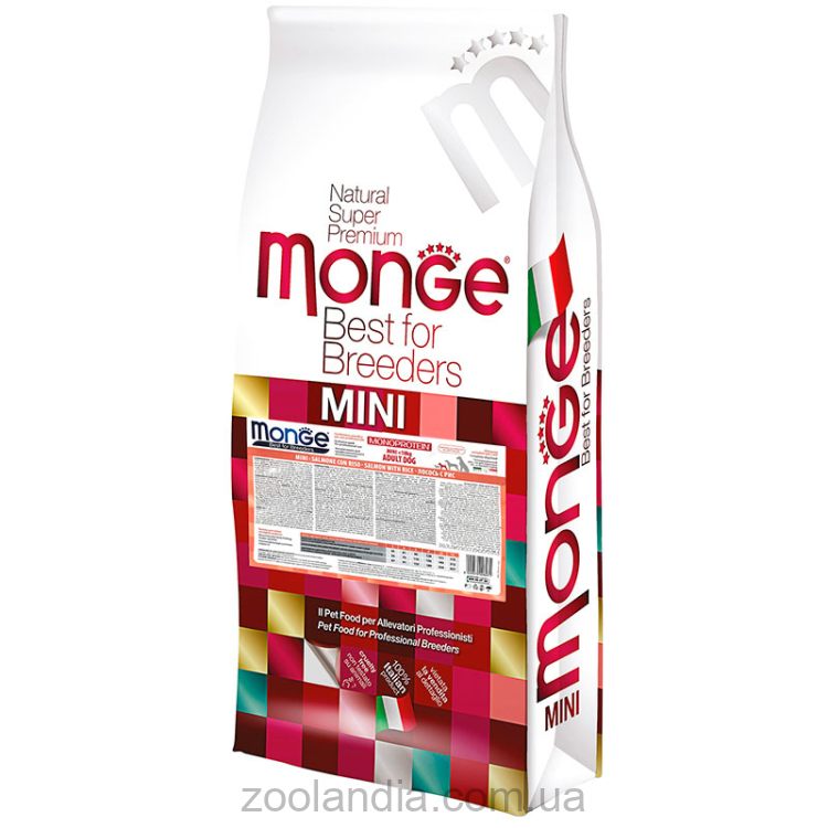 Monge (Монж) Monoprotein Mini Adult Salmon with Rice - Сухой монопротеиновый корм с лососем и рисом для взрослых собак маленьких пород