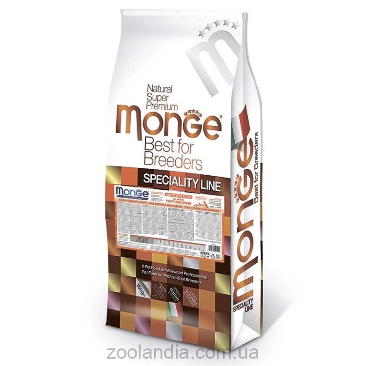 Monge (Монж) Natural Superpremium All Breeds Puppy & Junior - Сухой корм с уткой и рисом для щенков всех пород