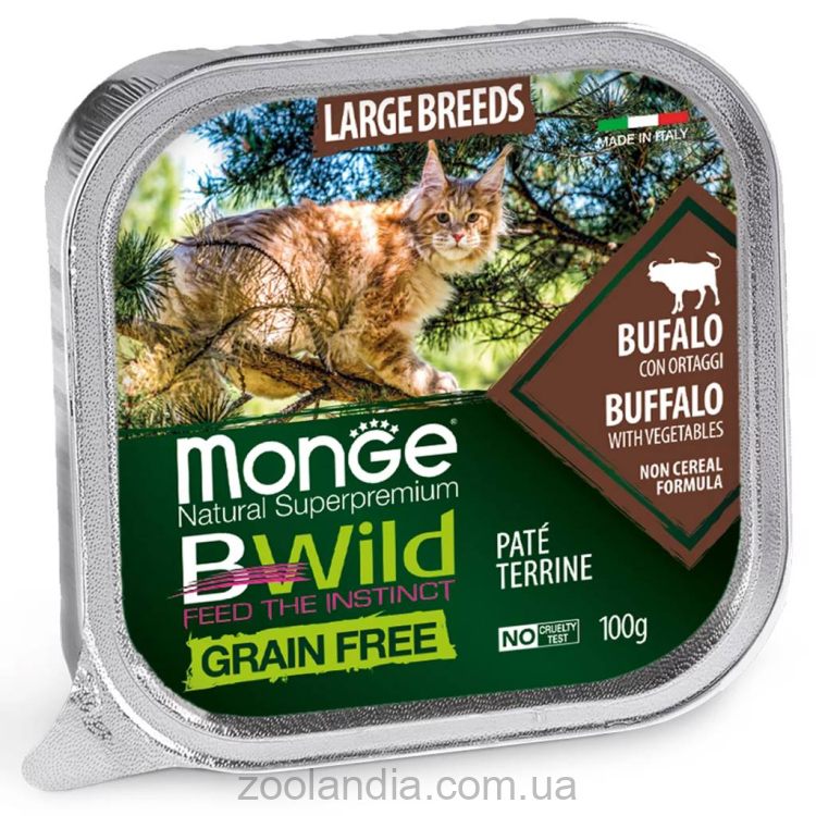 Monge (Монж) BWild Grain Free Wet Buffalo Large Breeds - Влажный корм для кошек крупных пород от 2-х месяцев, из мяса буйвола и с овощами