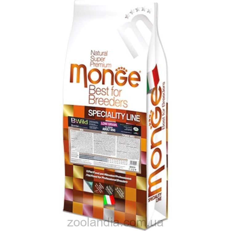 Monge (Монж) BWild Low Grain Goose Adult All Breeds - Низкозерновой сухой корм из мяса гуся для взрослых собак всех пород
