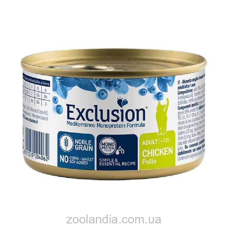 Exclusion (Эксклюжн) Noble Grain Cat Adult Chicken - Консервированный монопротеиновый корм с курицей для взрослых котов