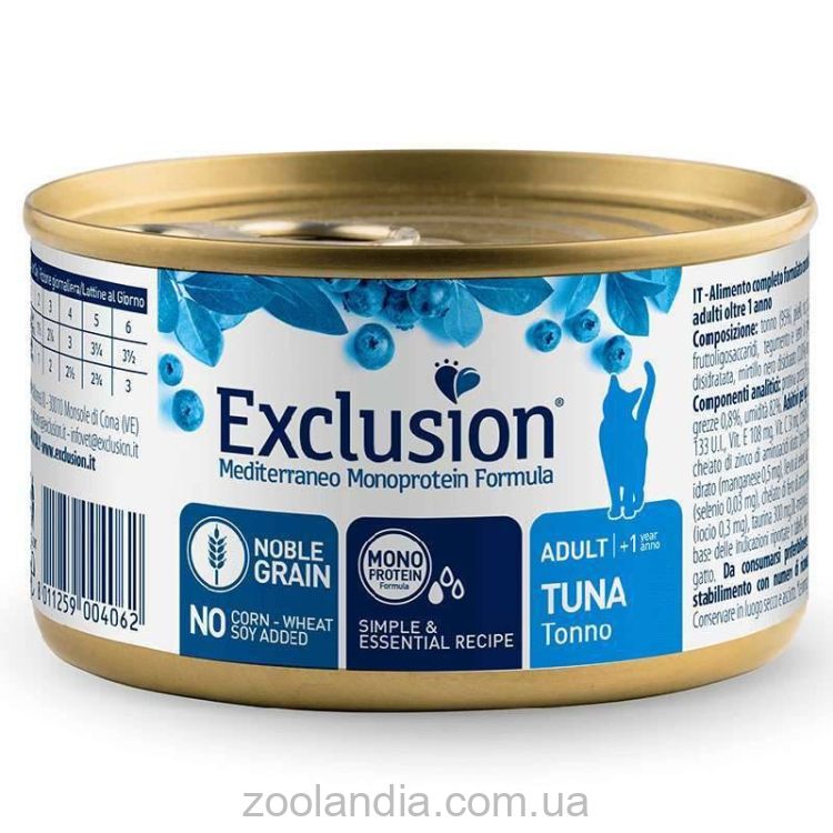 Exclusion (Ексклюжн) Noble Grain Cat Adult Tuna - Консервированный монопротеиновый корм с тунцом для взрослых котов