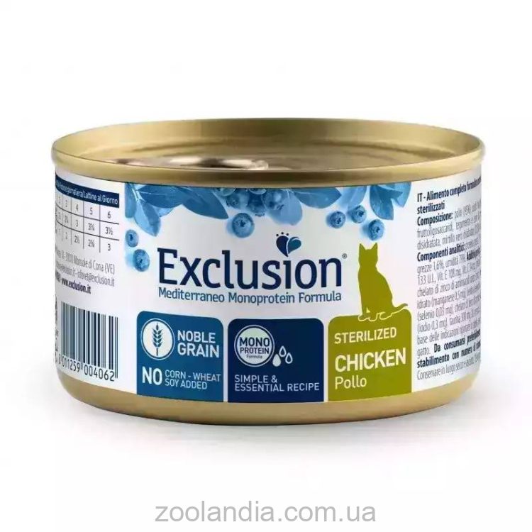 Exclusion (Эксклюжн) Noble Grain Cat Sterilized Chicken - Консервированный монопротеиновый корм с курицей для стерилизованных котов