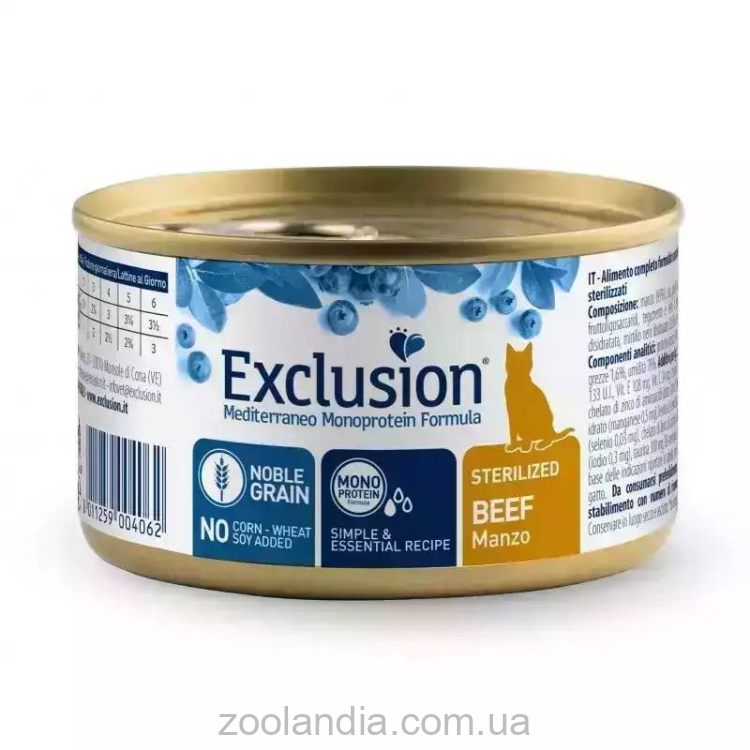 Exclusion (Эксклюжн) Noble Grain Cat Sterilized Beef - Консервированный монопротеиновый корм с говядиной для стерилизованных котов