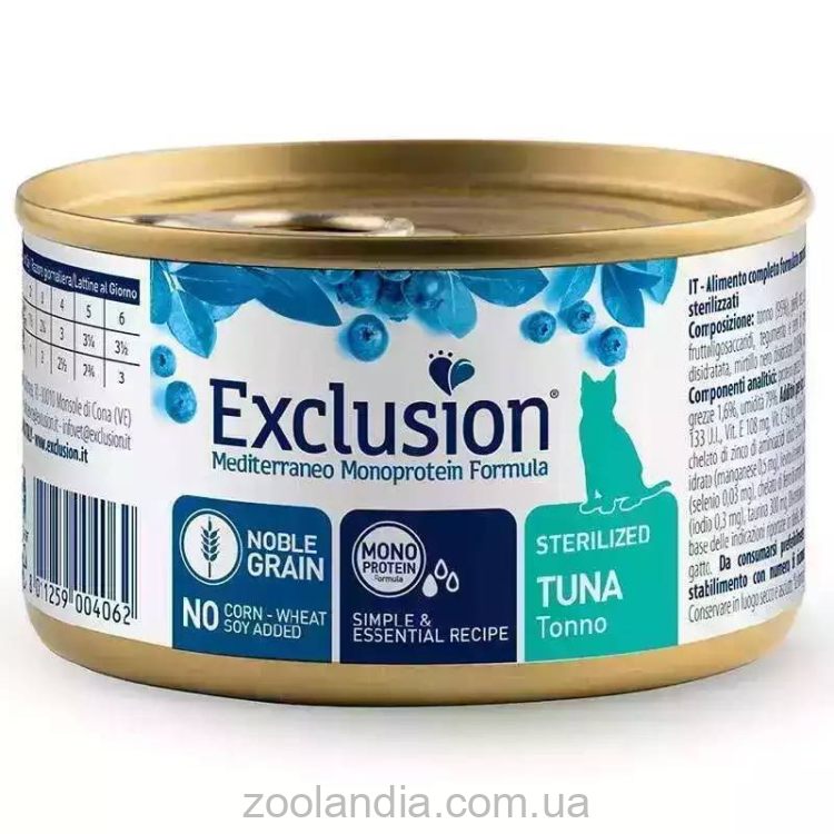 Exclusion (Эксклюжн) Noble Grain Cat Sterilized Tuna - Консервированный монопротеиновый корм с тунцом для стерилизованных котов