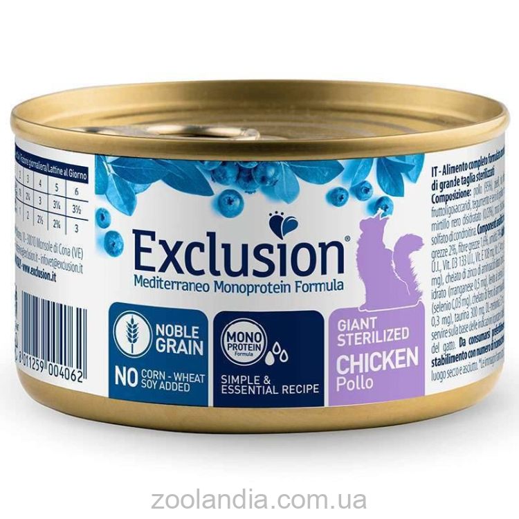 Exclusion (Ексклюжн) Noble Grain Cat Giant Sterilized Chicken - Консервированный монопротеиновый корм с курицей для стерилизованных котов крупных пород