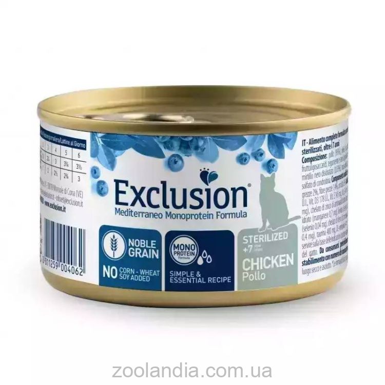 Exclusion (Эксклюжн) Noble Cat Sterilized +7 Chicken - Консервированный монопротеиновый корм с курицей для стерилизованных котов старше 7 лет