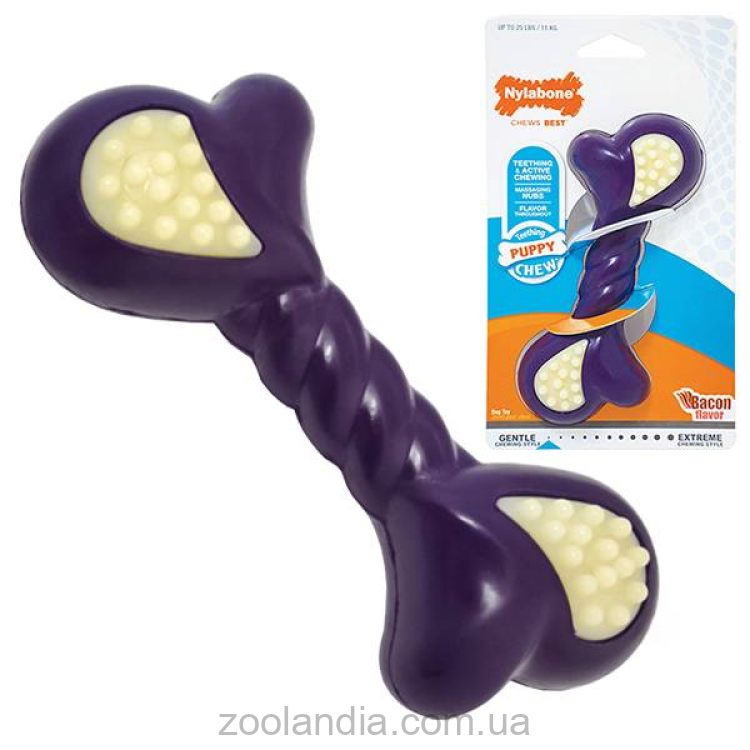 Nylabone Puppy Chew Double Action жевательная игрушка для щенков, вкус бекона