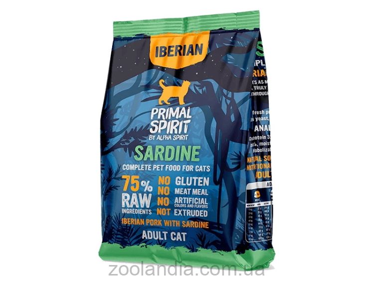 Primal Spirit Iberian Sardine Cat Сухой корм для взрослых кошек (иберийская свинина и сардина)