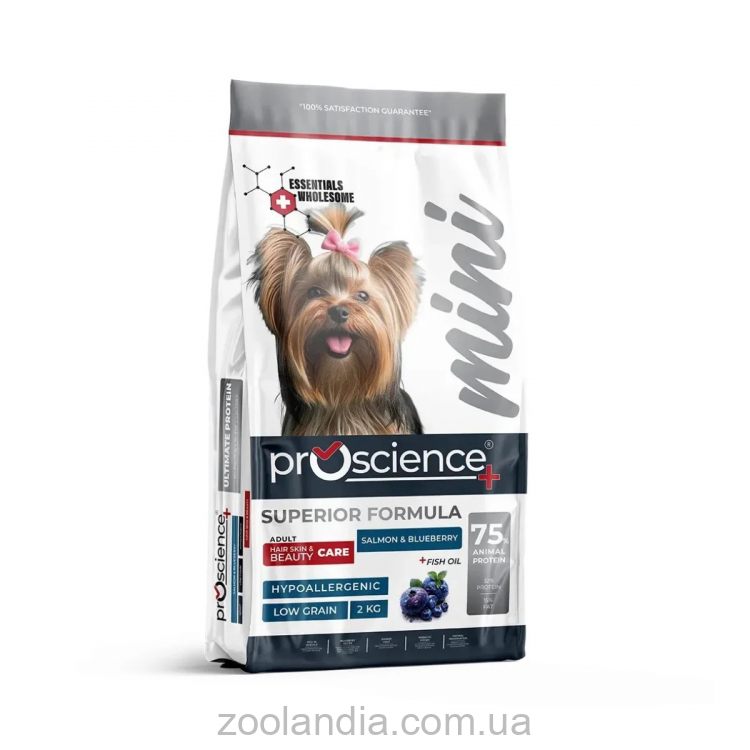 ProScience (ПроСайенс) Hair Skin & Beauty Mini Adult Salmon & Blueberry - Сухой корм для здоровья кожи и шерсти собак мелких пород (лосось и черника)