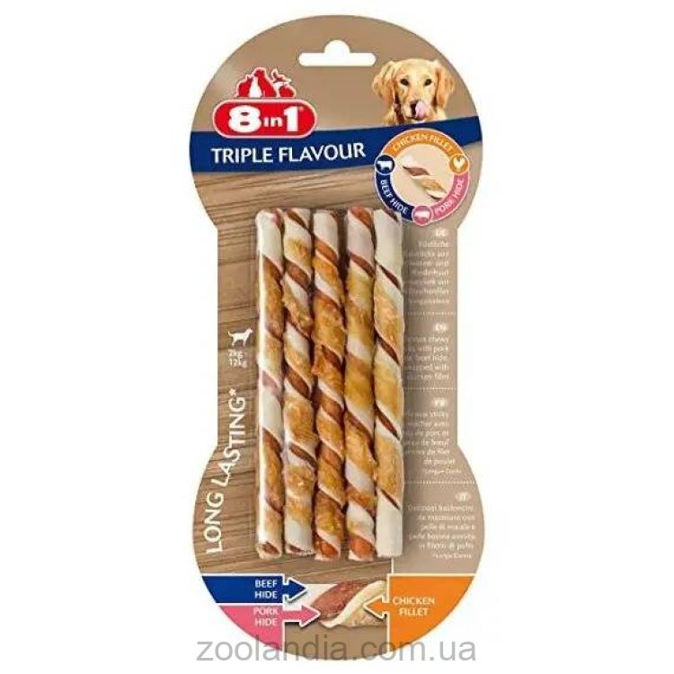 8in1 (8в1) Triple Flavour - Лакомство палочки плетенные для собак