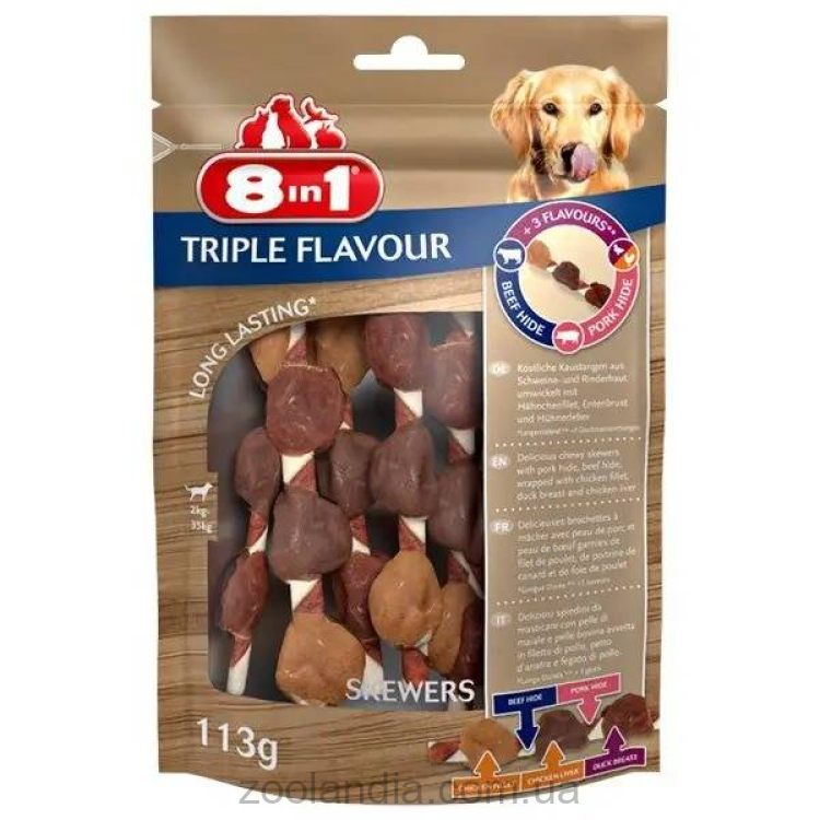 8in1 (8в1) Triple Flavour - Лакомство шашлычки для собак