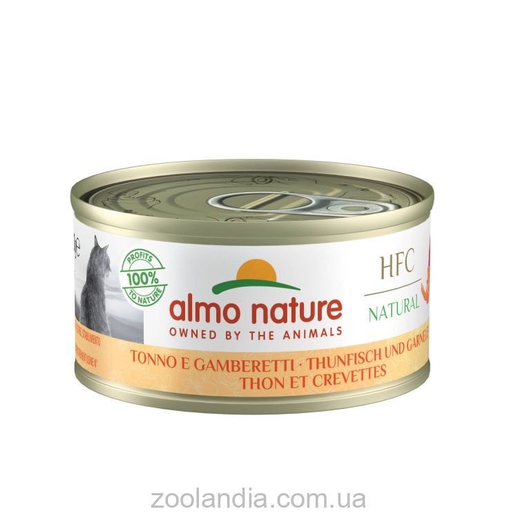 Almo Nature (Альмо Натюр) HFC Adult Cat Jelly - Консервированный корм для взрослых кошек (тунец/креветка)