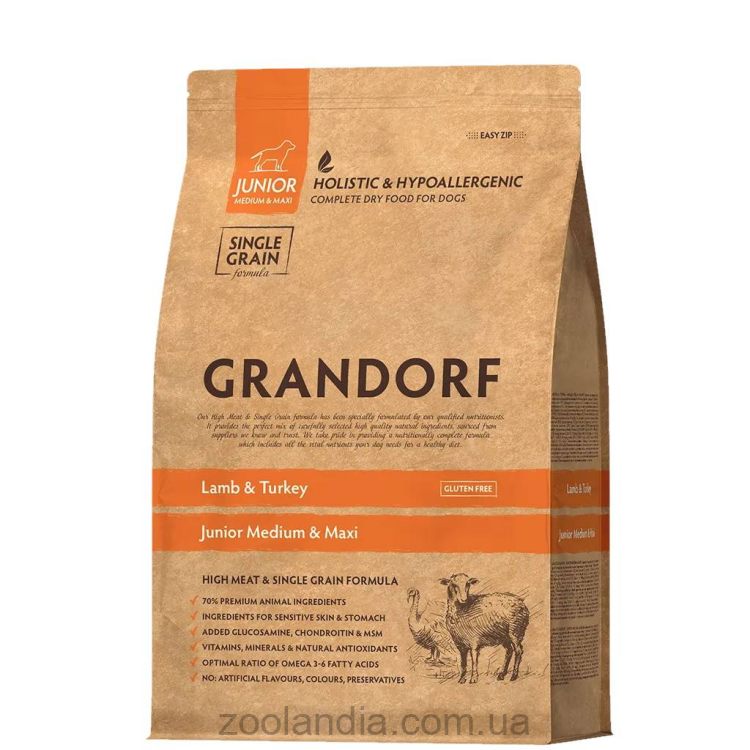 Grandorf (Грандорф) Lamb & Turkey Junior MEDIUM & MAXI  -  Сухой корм с ягненком и индейкой для щенков больших и средних пород от 4 мес
