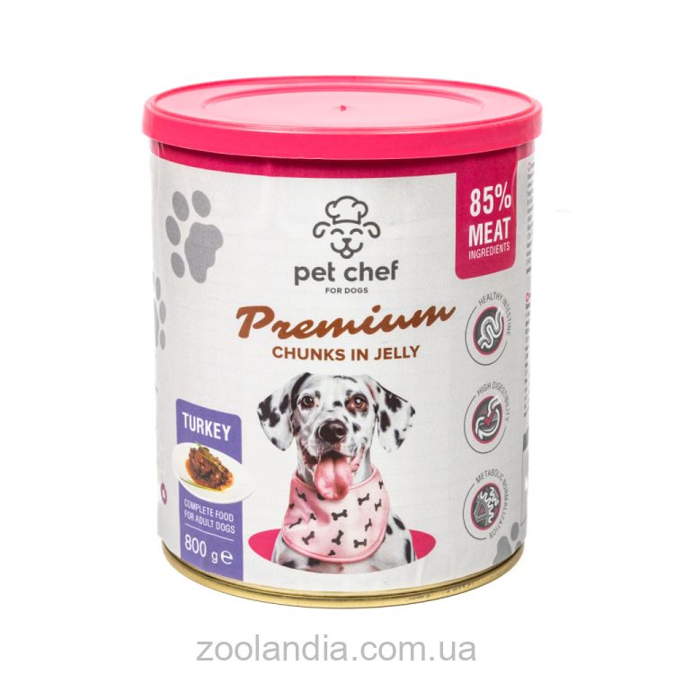 Pet Chef - Консервований корм для собак кусочки в желе с индейкой