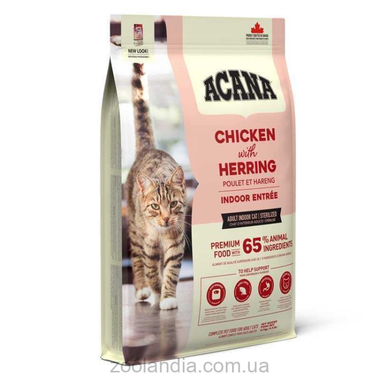 Acana (Акана) Indoor Entree – Сухой корм с курицей, кроликом и селёдкой для котов