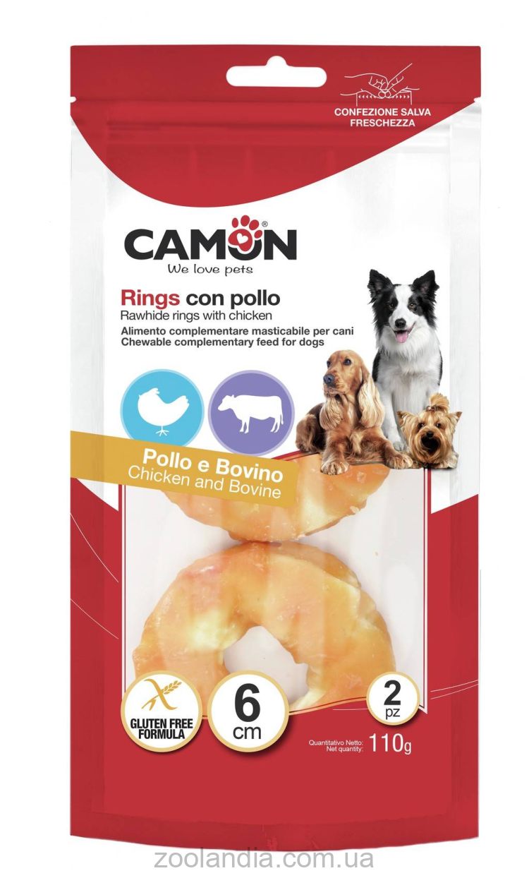 Camon (Камон) - лакомство для собак кольца из говяжьей кожи с курицей 110г