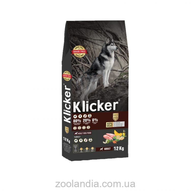 Klicker (Кликер) Dog Turkey - Беззерновой сухой корм для взрослых собак всех пород с индейкой