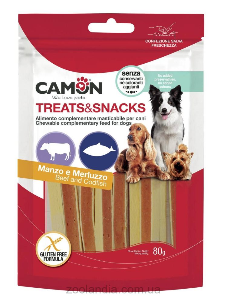 Лакомство для собак Camon - Сэндвич Treats & Snacks с говядиной и треской, 11см - 80г