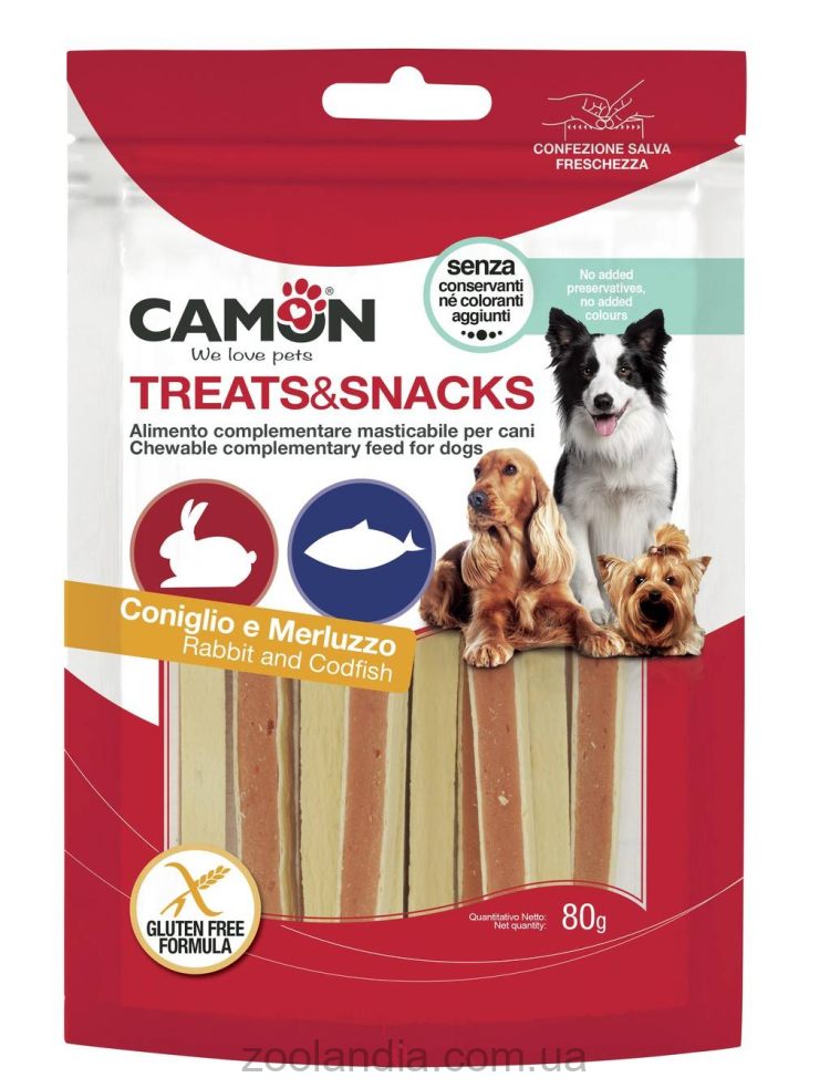 Лакомство для собак Camon - Сэндвич Treats & Snacks с кроликом и треской, 11см - 80г