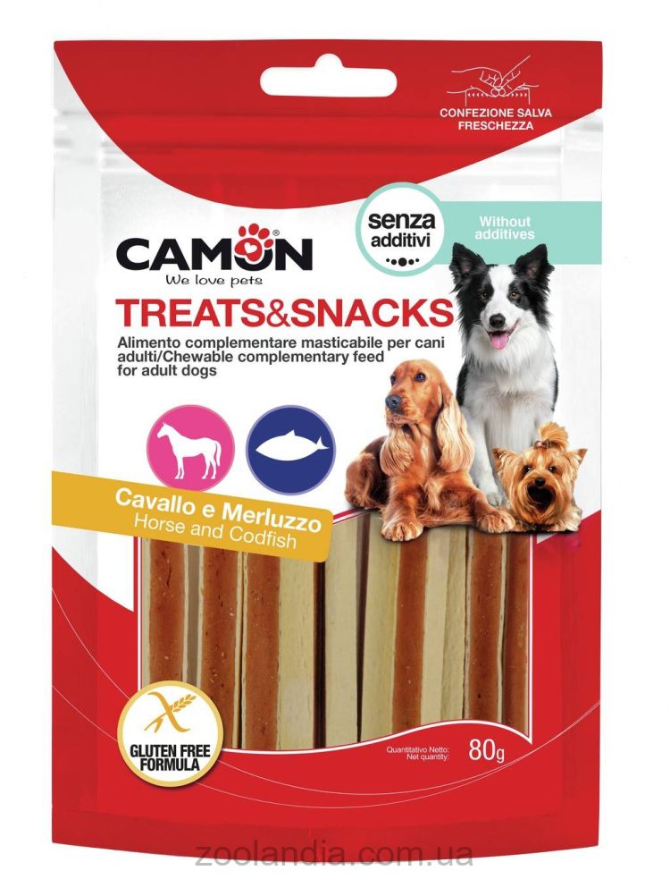 Лакомство для собак Camon - Сэндвич Treats & Snacks с кониной и треской, 11см - 80г