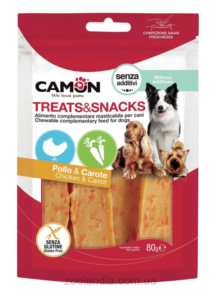 Camon (Камон) Treats & Snacks - лакомство для взрослых собак пластины из курицы и моркови 80г