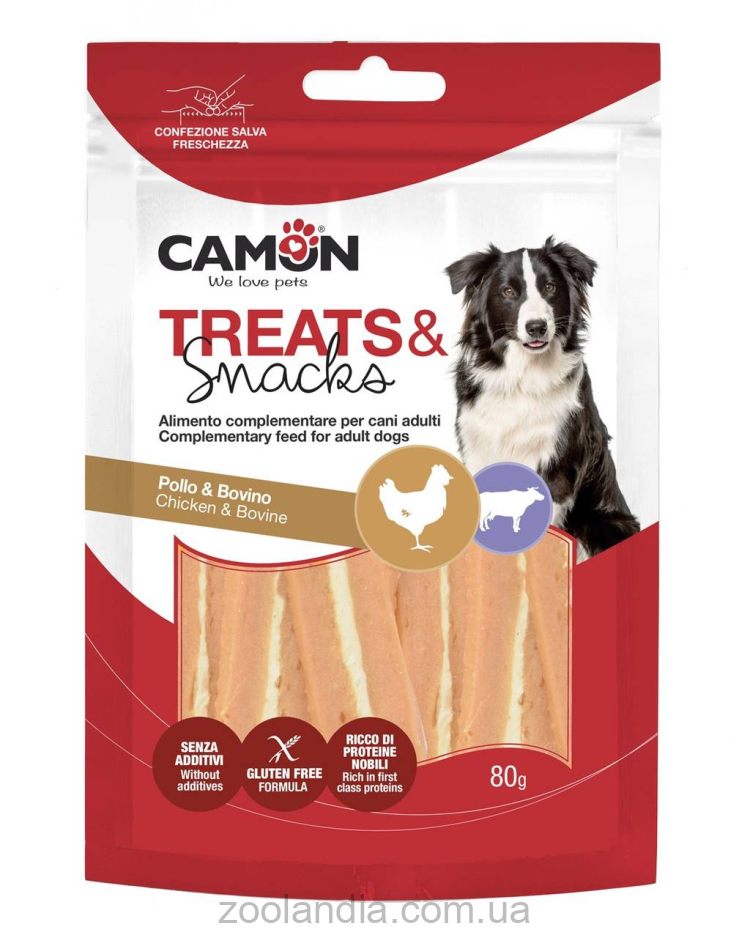 Camon (Камон) Treats & Snacks - вяленое лакомство для собак из курицы и говядины 12см 80г