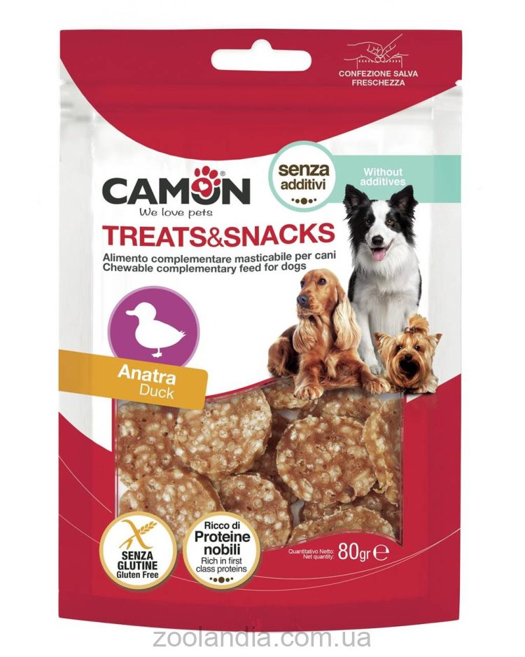 Camon (Камон) Treats & Snacks - лакомство для собак монеты с уткой и рисом 80г