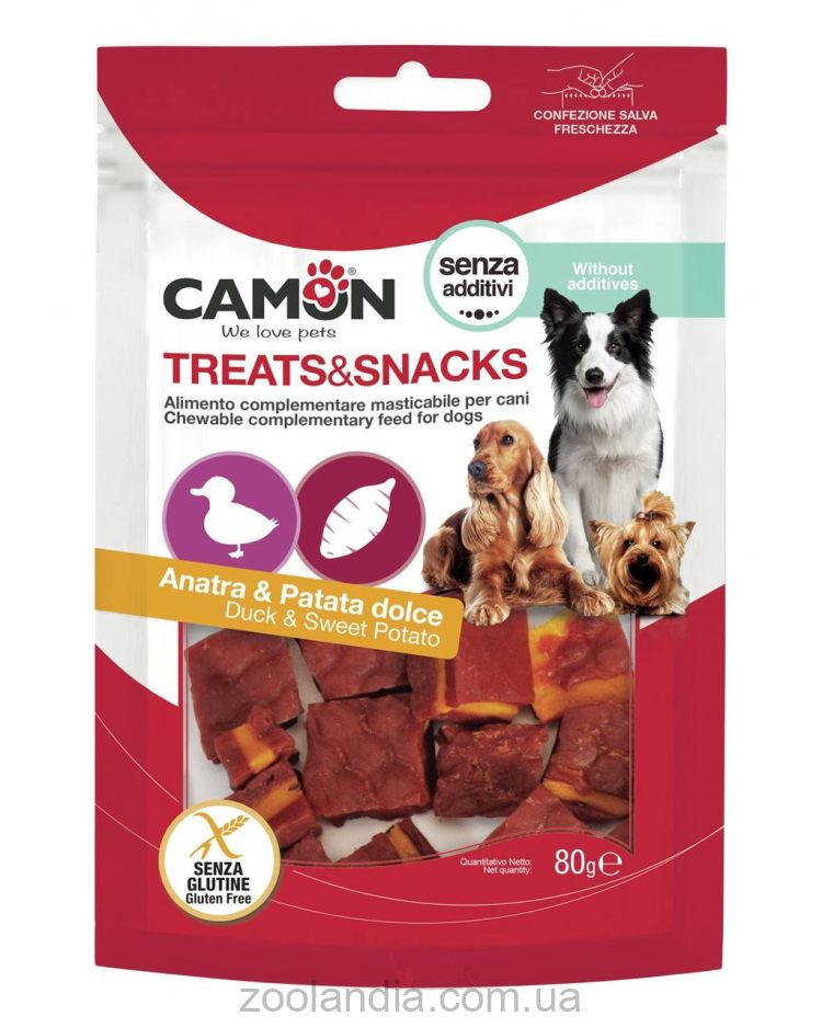 Camon (Камон) Treats & Snacks - лакомство для собак квадраты с уткой и бататом 80г
