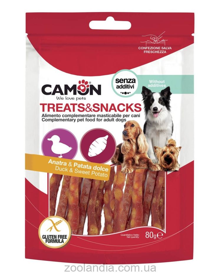 Camon (Камон) Treats & Snacks - лакомство для собак палочки из утки и батата 80г