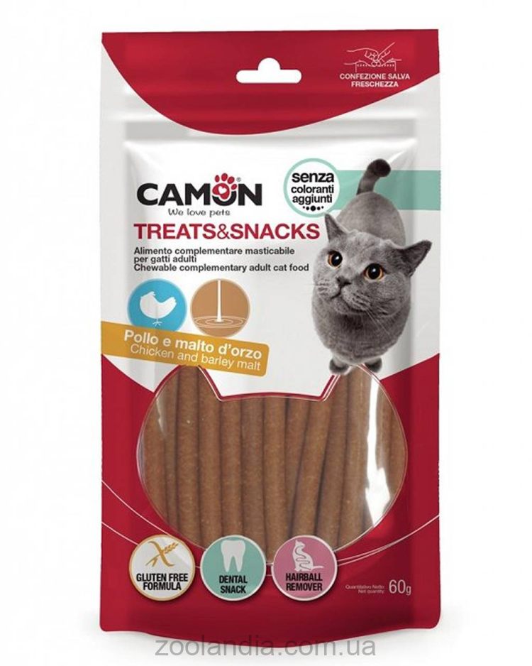 Camon (Камон) Treats & Snacks - лакомство для кошек куриные и солодовые палочки 8х5см 0,5 см - 60г