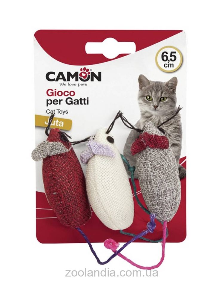 Camon (Камон) Gioco per gatti - игрушка для котов цветные жгутовые мышки 6,5см 3шт