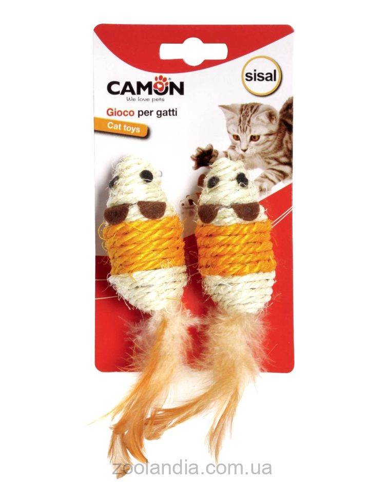 Camon (Камон) Gioco per gatti - игрушка для котов мышь с сизалаевыми перьями 2шт