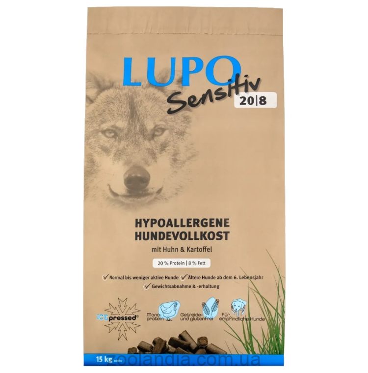 Luposan Lupo Sensitiv 20/8 - Корм для взрослых малоактивных собак с чувствительным пищеварением (курица)