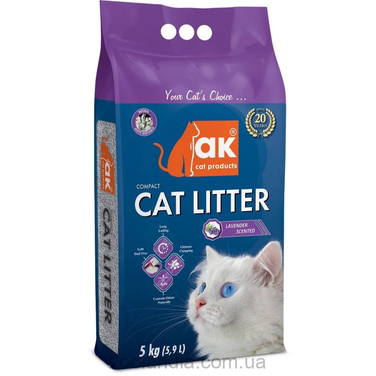 AKCat Compact Cat Litter - бентонитовый наполнитель, Лаванда