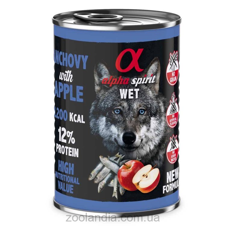 Alpha Spirit (Альфа Спирит) Anchovy With Red Apple - Полнорационный влажный корм с анчоусами и яблоками для взрослых собак