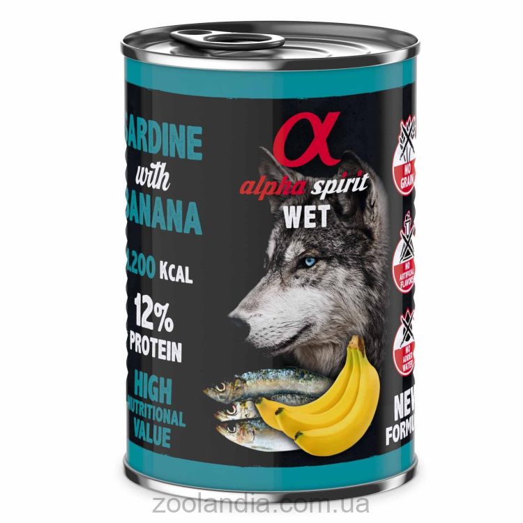 Alpha Spirit (Альфа Спирит) Sardine with Banana - Полнорационный влажный корм с сардиной и бананами для взрослых собак.