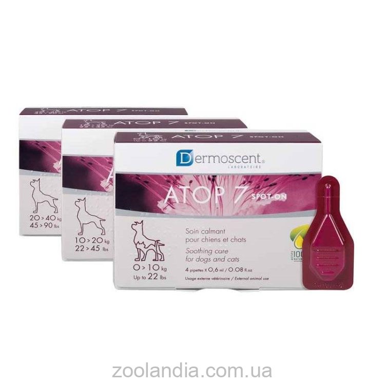 Dermoscent (Дермосент) Atop 7 Spot-on - Успокаивающее капли при атопии и аллергии кожи кошек и собак (4 пипетки)