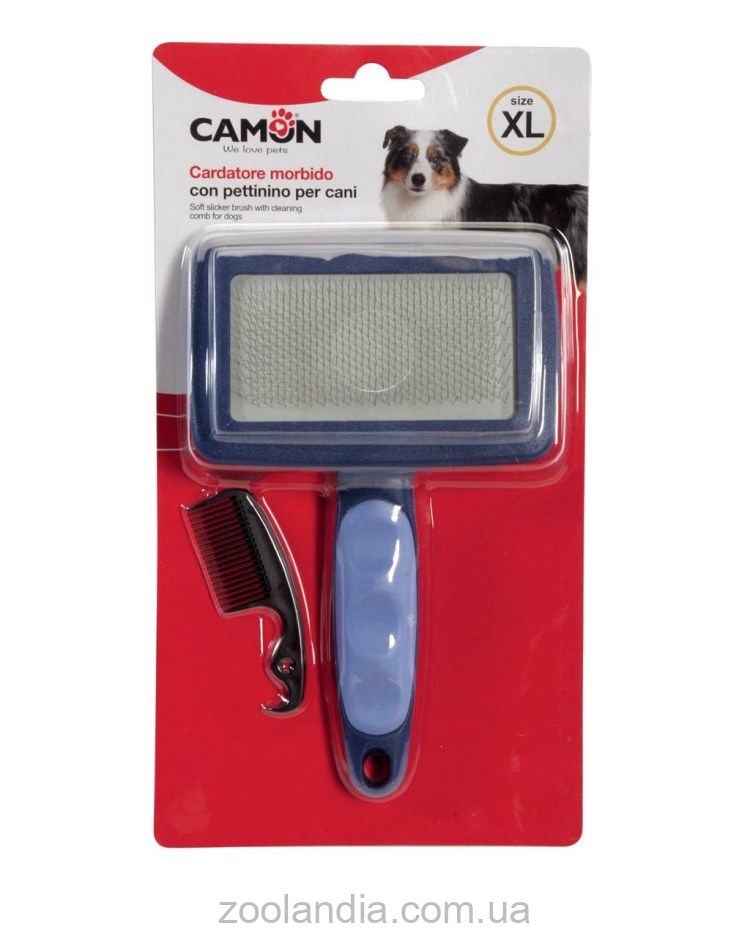 Camon (Камон) Cardatore monbido con pettinino per cani - мягкая пуходерка XL 12х19см