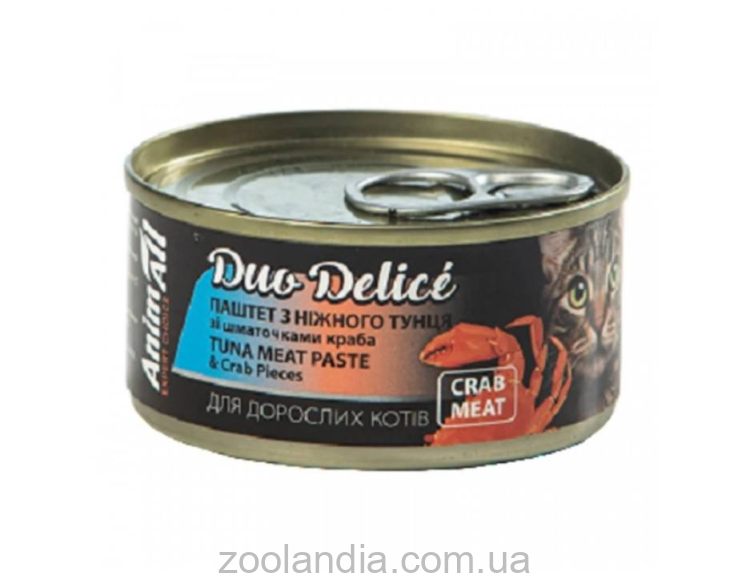 AnimAll (ЭнимАлл) Duo Delice Tuna Meat Paste - Влажный корм для кошек с тунцом и крабом