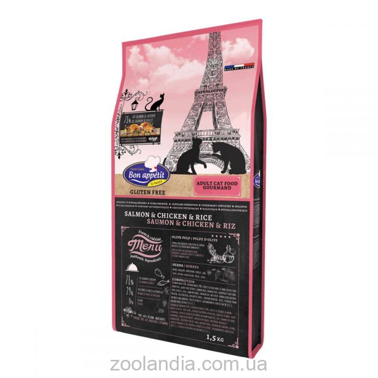 Bon Appetit (Бон Аппетит) Adult Gourmand - корм для привередливых кошек с лососем, курицей и рисом