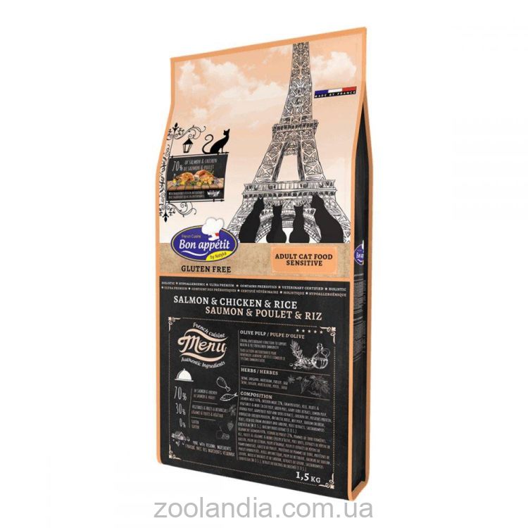 Bon Appetit (Бон Апетит) Adult Sensitive - корм для котів з чутливим травленням з лососем, куркою та рисом