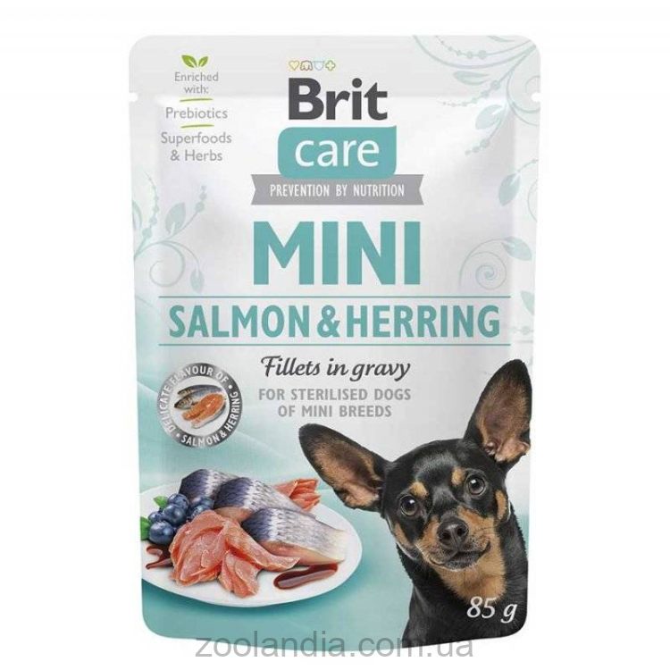 Brit Care (Брит Кеа) Mini Adult - консервы для собак мелких пород (филе лосося и сельди в соусе)