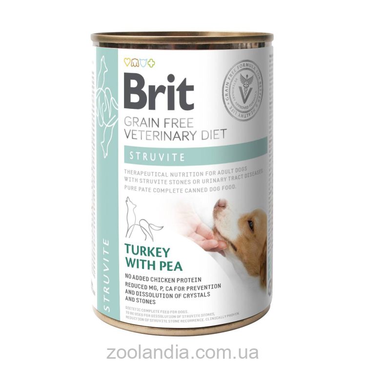 Brit (Брит) VetDiets Dog Struvite - Влажный корм для собак при лечении и для профилактики мочекаменной болезни (индейка/горошек)