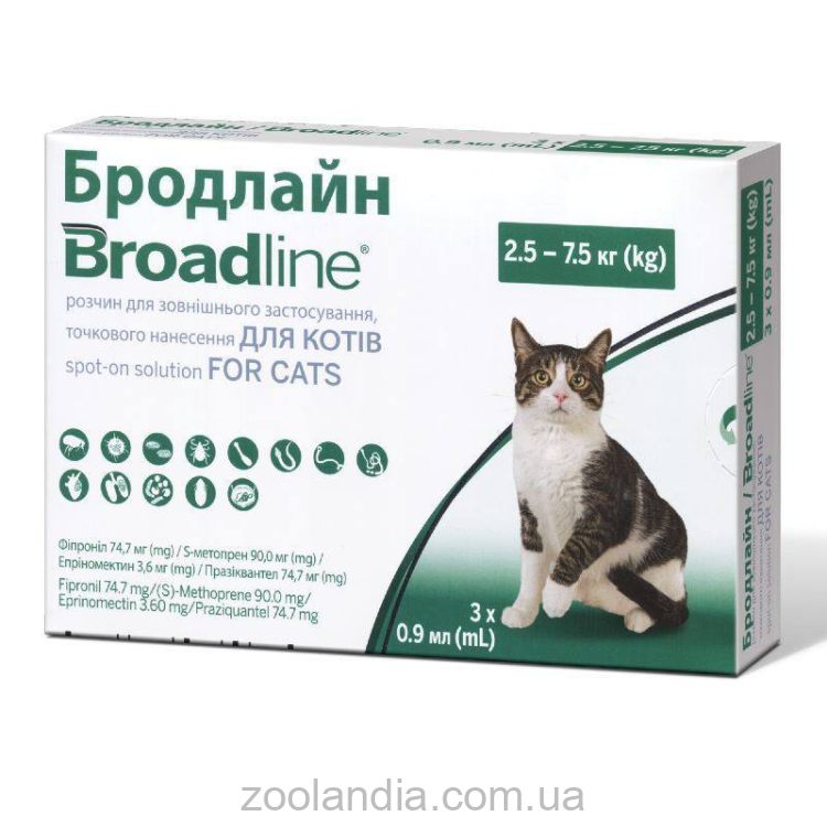 Broadline (Бродлайн) by Boehringer Ingelheim Spot-on - Противопаразитарные Капли спот-он от блох, клещей и гельминтов для котов 2,5-7,5 кг,1 пипетка