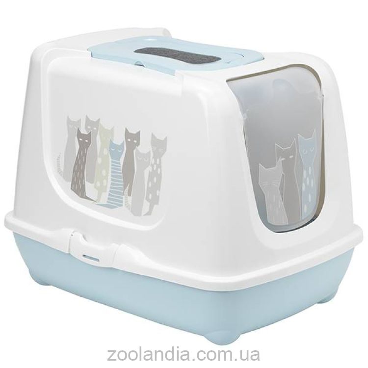 Moderna Trendy Cat Maasai Модерна Тренди Кет закрытый туалет для котов c угольным фильтром и совком, голубой, дизайн Масаи, 50х39х37 см
